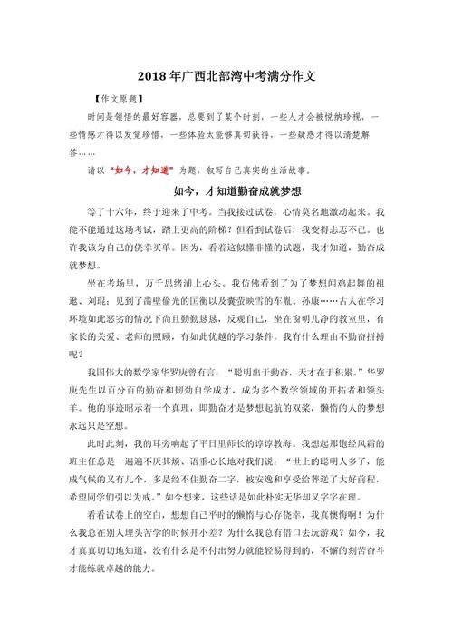 2018年广西高考作初中作题目