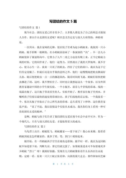 关于团结互助的小升初作文初二作文(个人通用)
