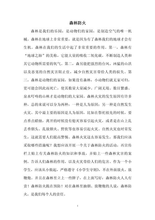 初中森林防火作大学作800字