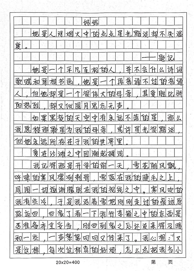 妈妈的看图作文目光作文
