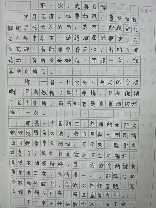 那一次我真后悔作看图作文700字