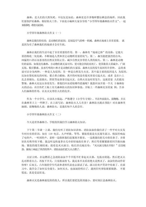 小学四年作文素材森林防火作文300字(个人通用)