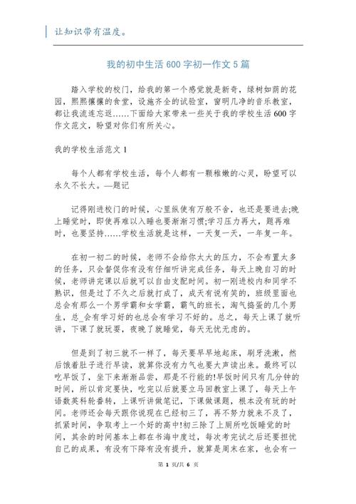 我的作文素材初中生活作文600字精选合集
