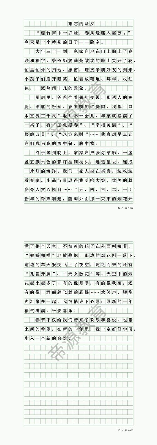 除夕作小学作600字初中
