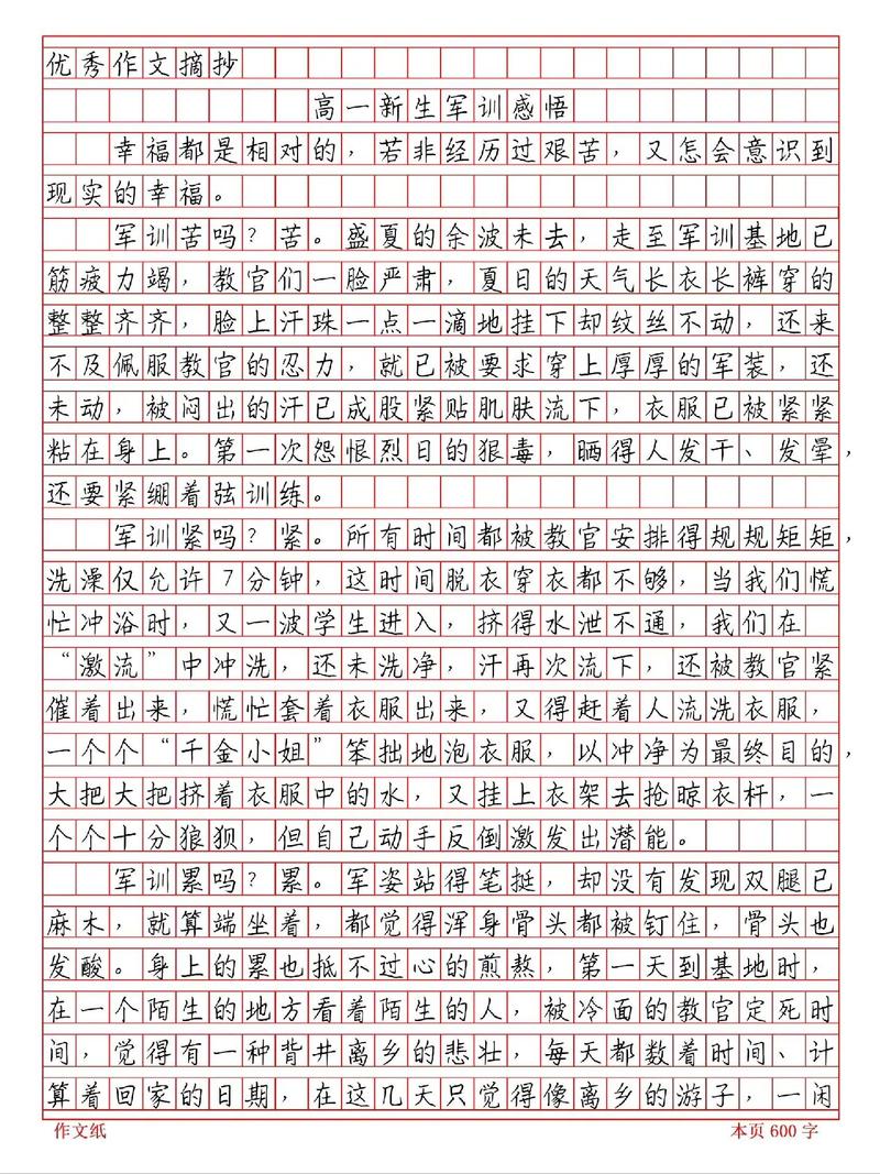 高一军训时光作作文素材600字